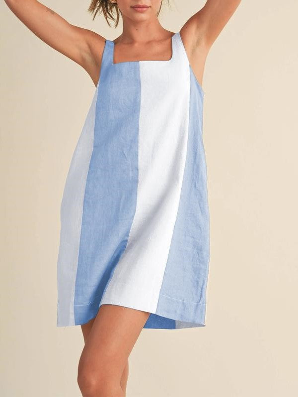 Vertical Panel Sleeveless Mini Shift Dress - Blue - 1