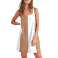 Vertical Panel Sleeveless Mini Shift Dress - Khaki