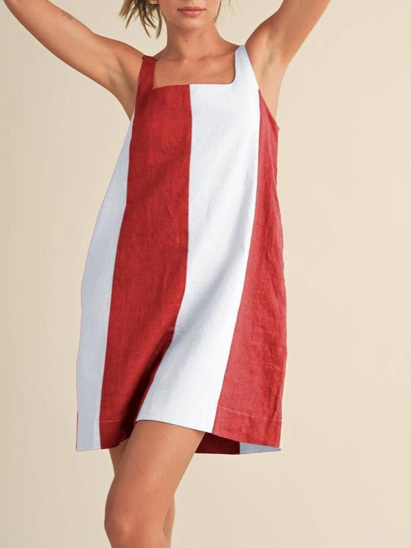 Vertical Panel Sleeveless Mini Shift Dress - Red - 1