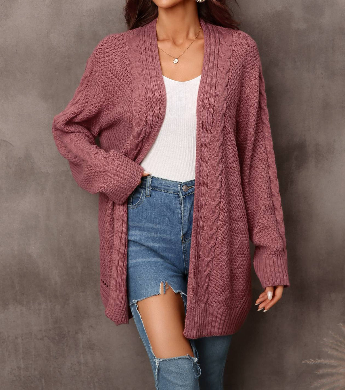 Mixed Cable Knit Longline Open Cardigan - view 1