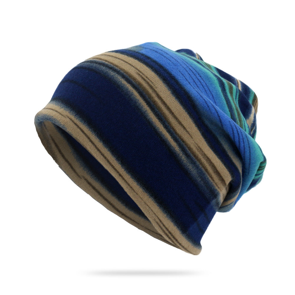 Convertible Striped Slouchy Hat Neck Gaiter - Blue