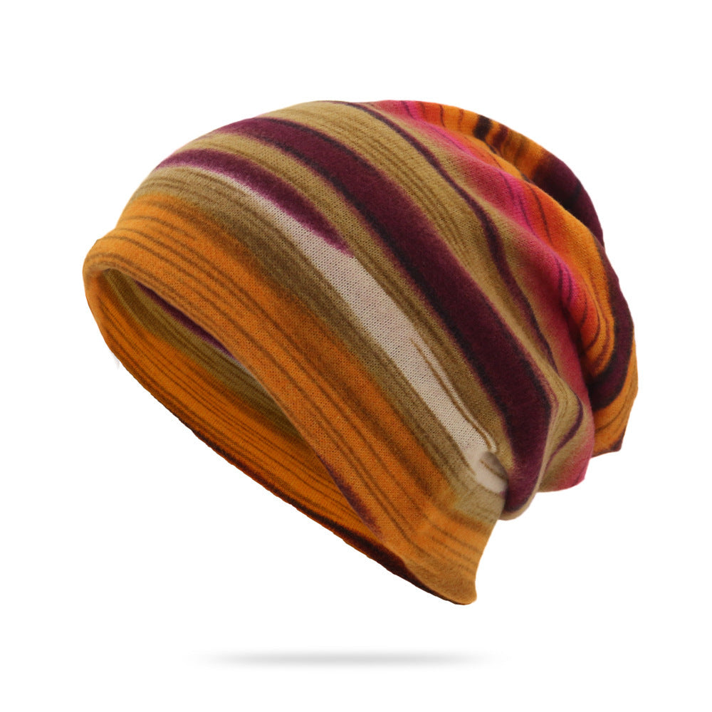 Convertible Striped Slouchy Hat Neck Gaiter - Orange