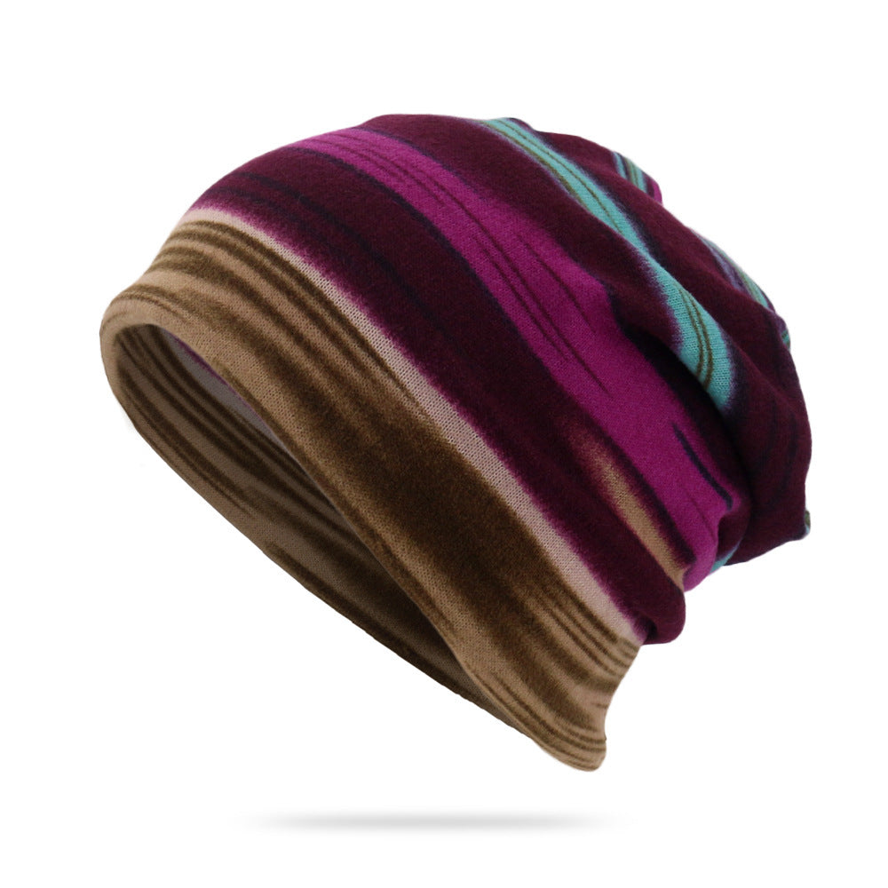 Convertible Striped Slouchy Hat Neck Gaiter - Purple