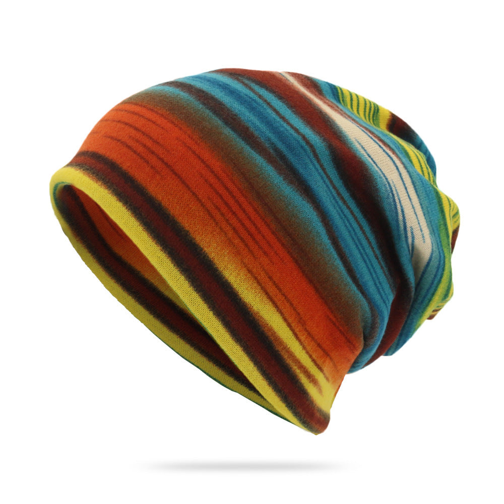 Convertible Striped Slouchy Hat Neck Gaiter - Yellow