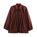 Pleated Balloon Sleeve Zip Front Jacket - Red