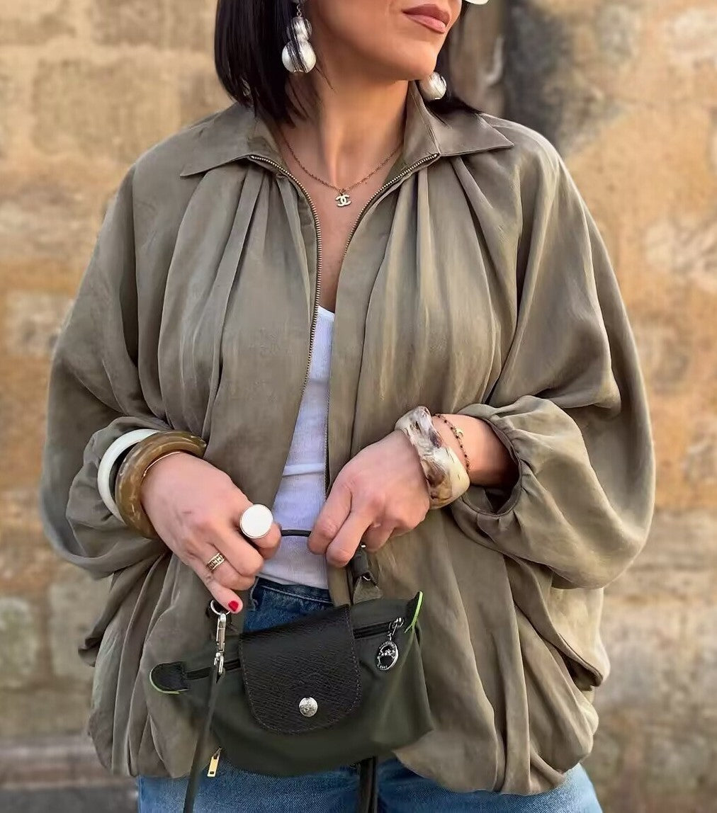Pleated Balloon Sleeve Zip Front Jacket - view 5