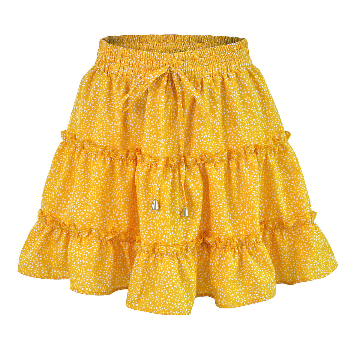Drawstring Waist Tiered Ruffle Mini Skirt - Dots_Y