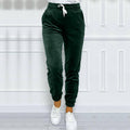 Velvet Drawstring Cuffed Jogger Pants - Green