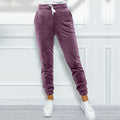 Velvet Drawstring Cuffed Jogger Pants - Purple