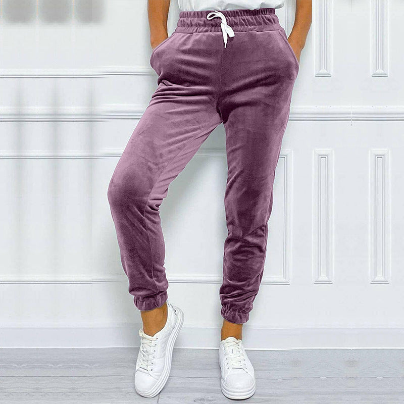 Velvet Drawstring Cuffed Jogger Pants