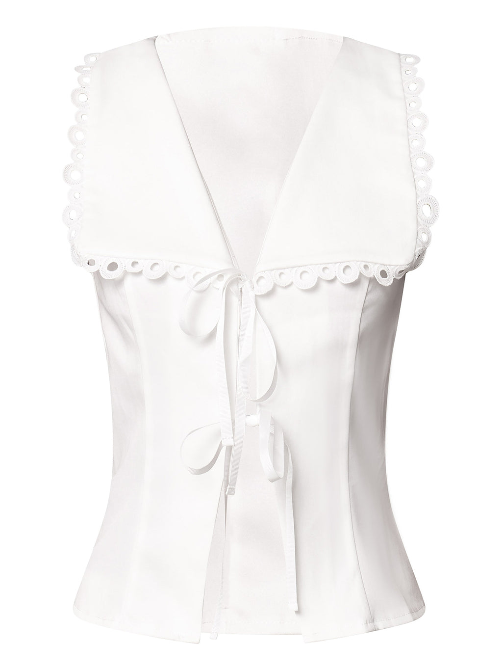 White Scalloped Tie Front Sleeveless Top