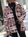 Pink Aztec Print Fleece Button Up Shacket - Pink
