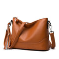 Pebbled Faux Leather Tassel Crossbody Bag - Cognac