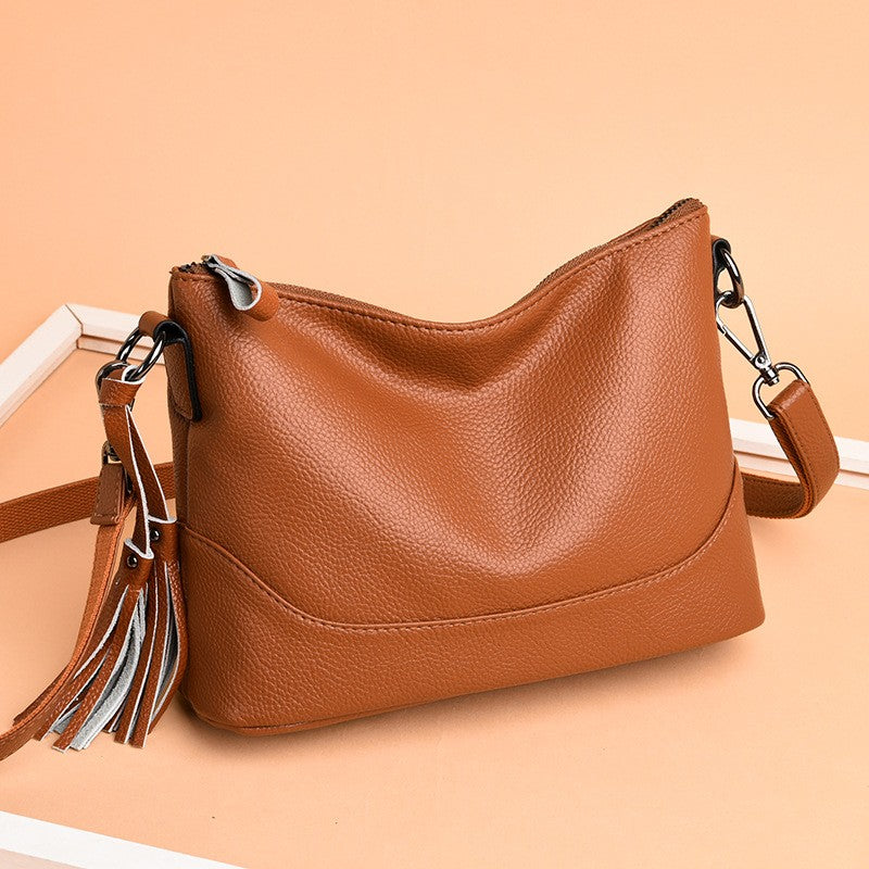 Pebbled Faux Leather Tassel Crossbody Bag
