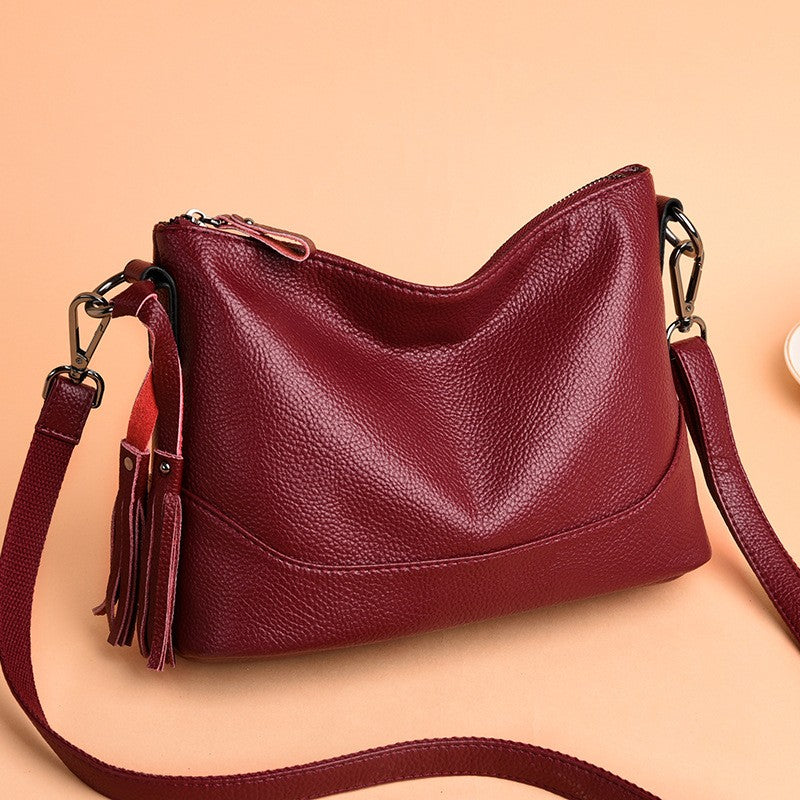 Pebbled Faux Leather Tassel Crossbody Bag