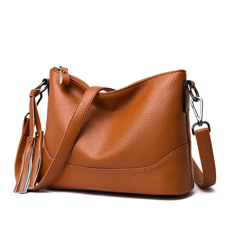 Pebbled Faux Leather Tassel Crossbody Bag