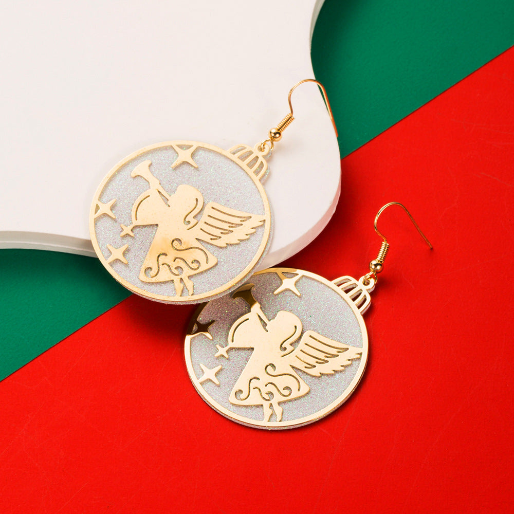 Cut Out Disc Christmas Drop Earrings - Angel