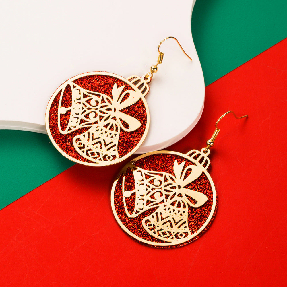Cut Out Disc Christmas Drop Earrings - Bell