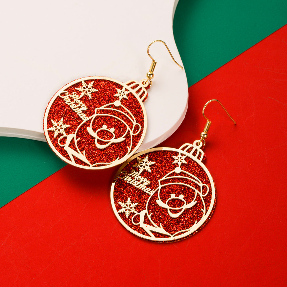 Cut Out Disc Christmas Drop Earrings - Santa