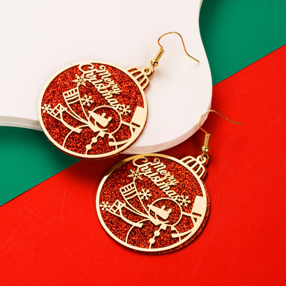 Cut Out Disc Christmas Drop Earrings - Snowman