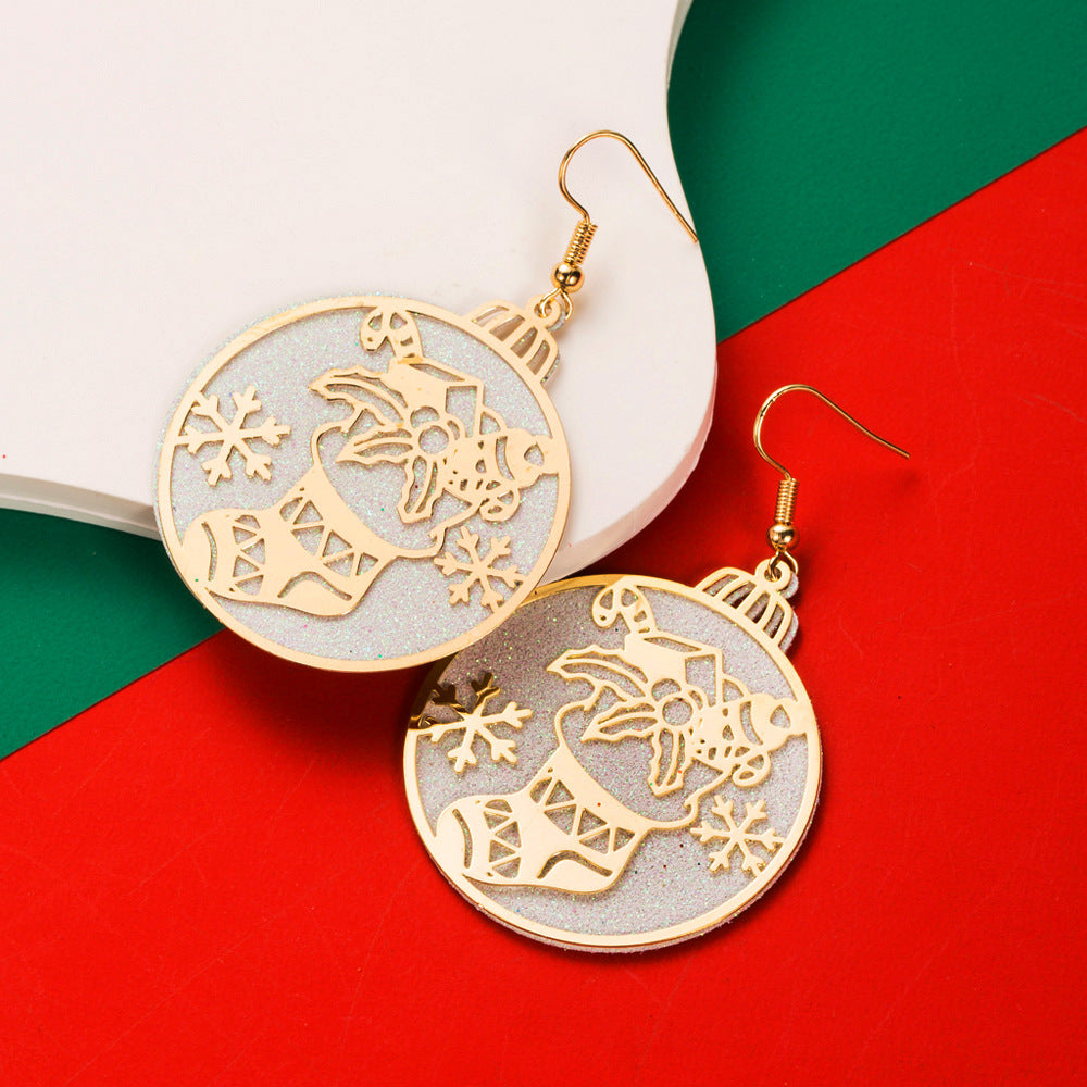 Cut Out Disc Christmas Drop Earrings - Socks
