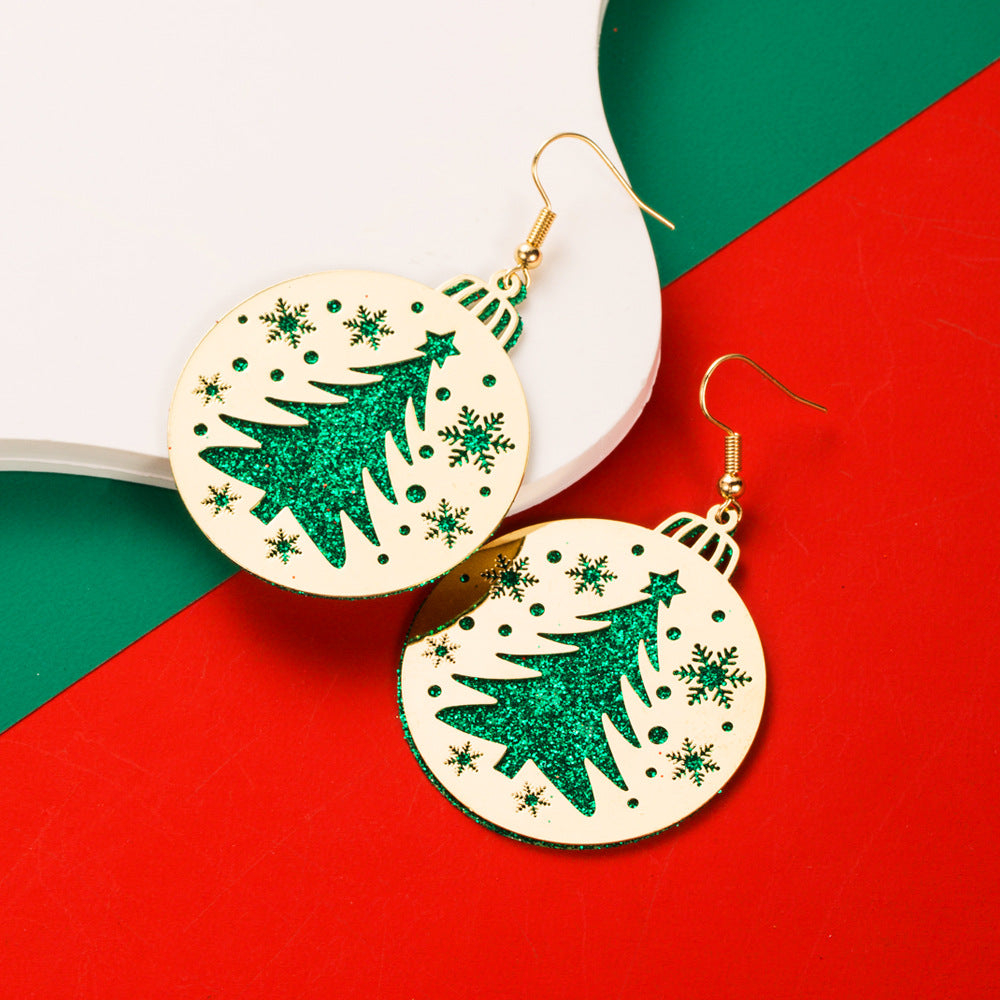 Cut Out Disc Christmas Drop Earrings - Tree