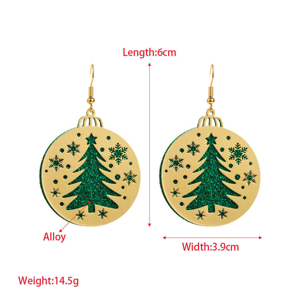 Cut Out Disc Christmas Drop Earrings - Tree - 1
