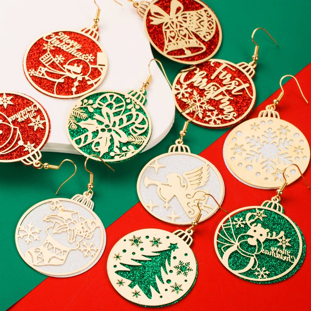 Cut Out Disc Christmas Drop Earrings