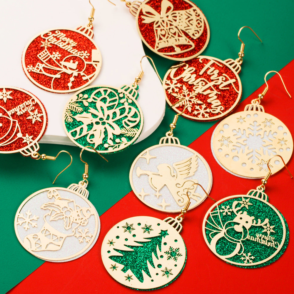 Cut Out Disc Christmas Drop Earrings - view 1