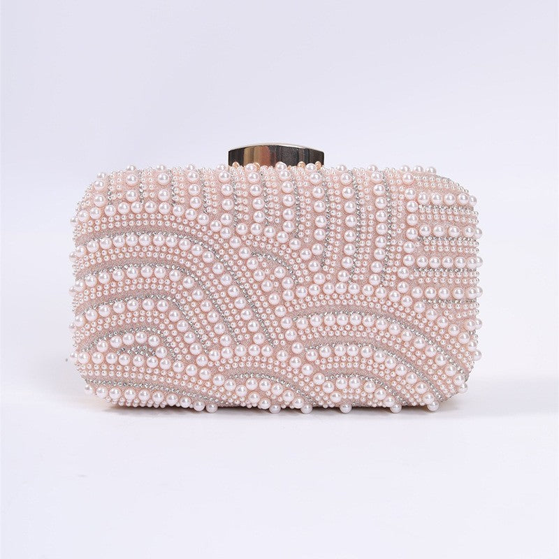 Pearl Beaded Box Clutch Evening Bag - Blush Pink