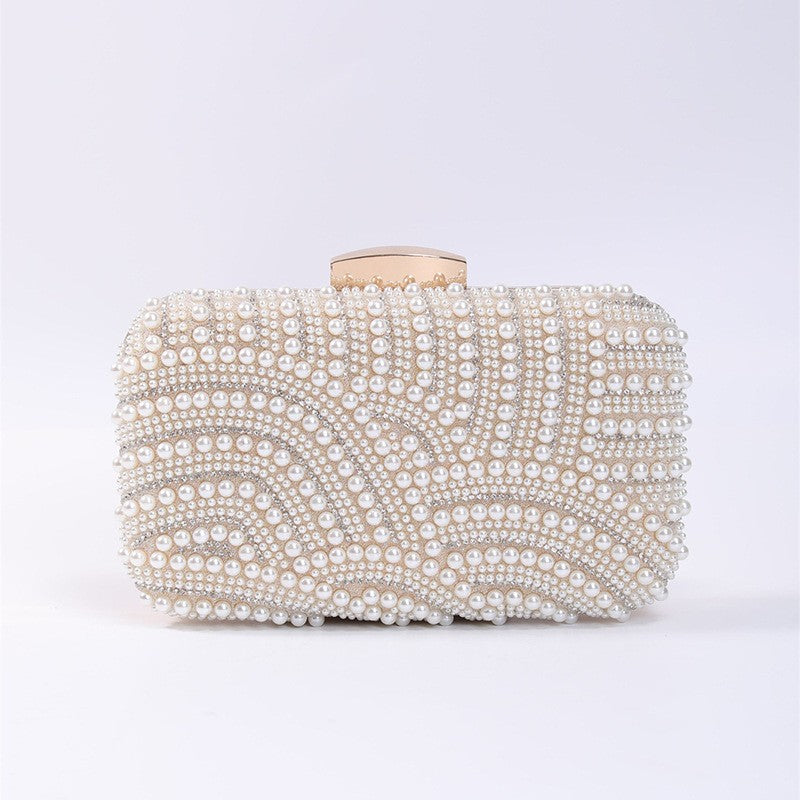 Pearl Beaded Box Clutch Evening Bag - Ivory