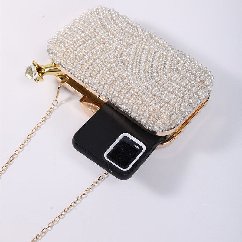 Pearl Beaded Box Clutch Evening Bag
