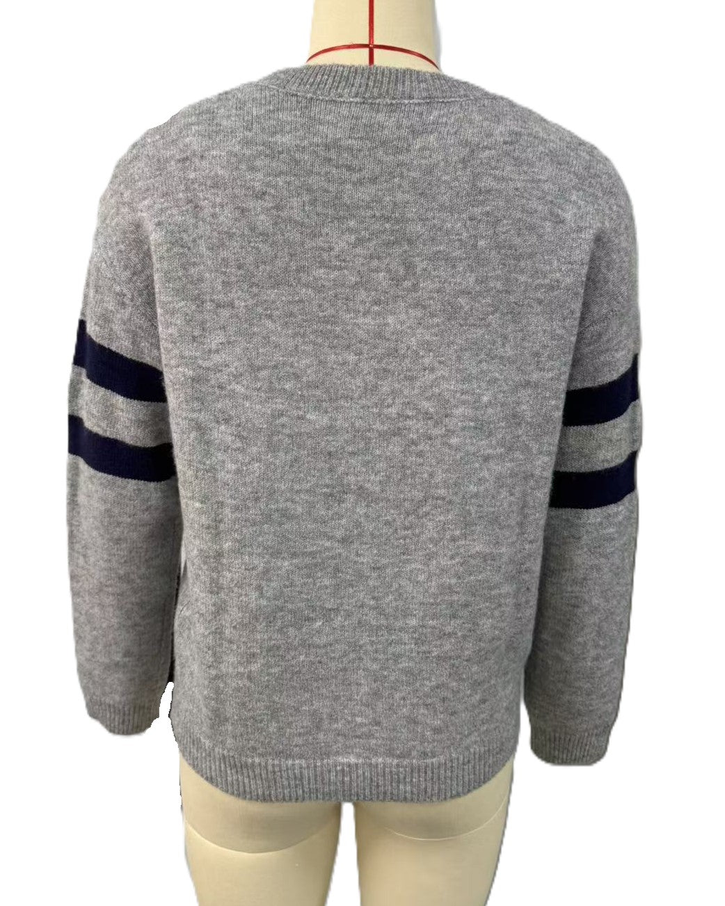 Varsity Star Stripe Sleeve Knit Sweater - Grey - 1