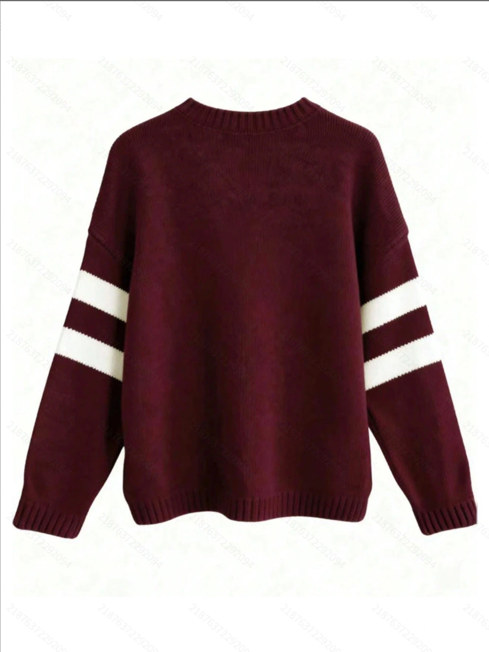 Varsity Star Stripe Sleeve Knit Sweater - WineRed - 1