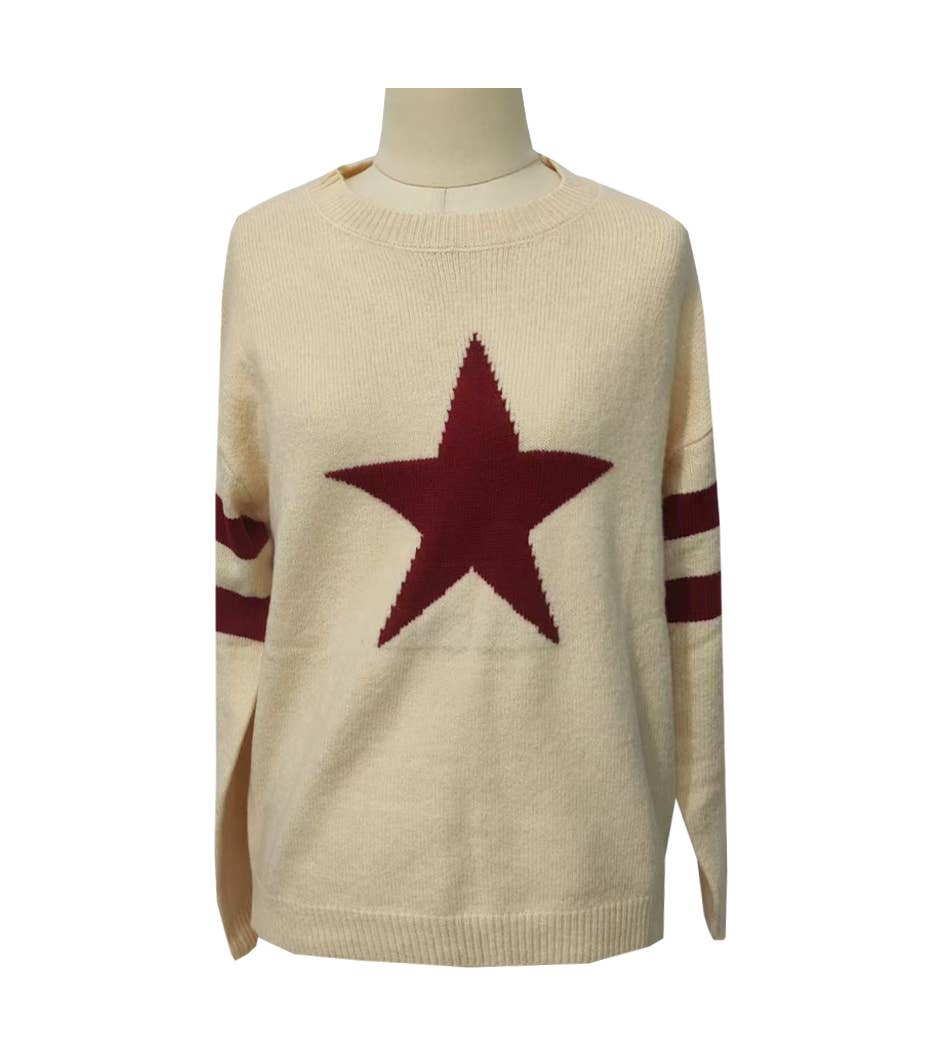 Varsity Star Stripe Sleeve Knit Sweater