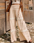 Tiered Lace Trim Smocked Palazzo Pants - Apricot