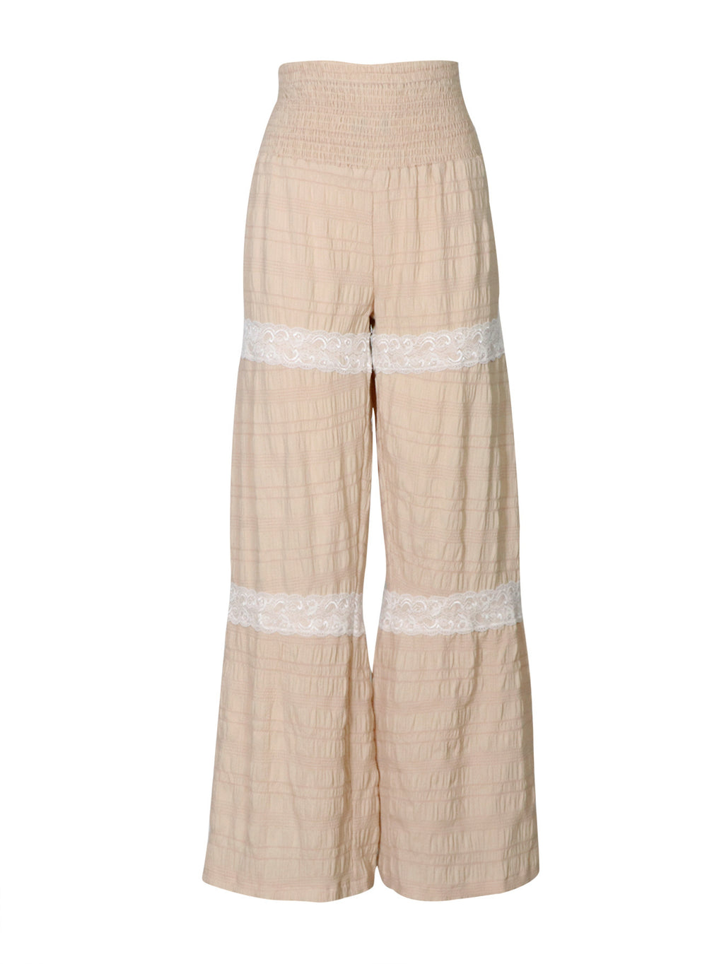 Tiered Lace Trim Smocked Palazzo Pants - Apricot - 3
