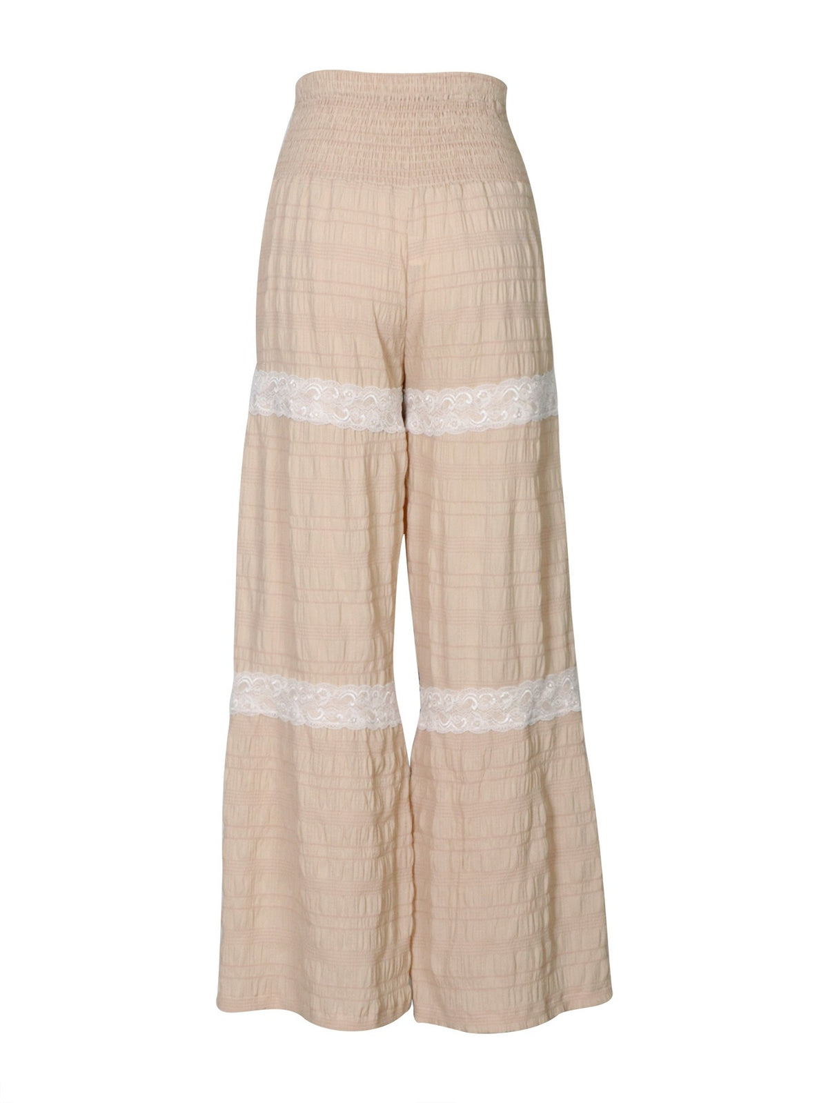 Tiered Lace Trim Smocked Palazzo Pants - Apricot - 4