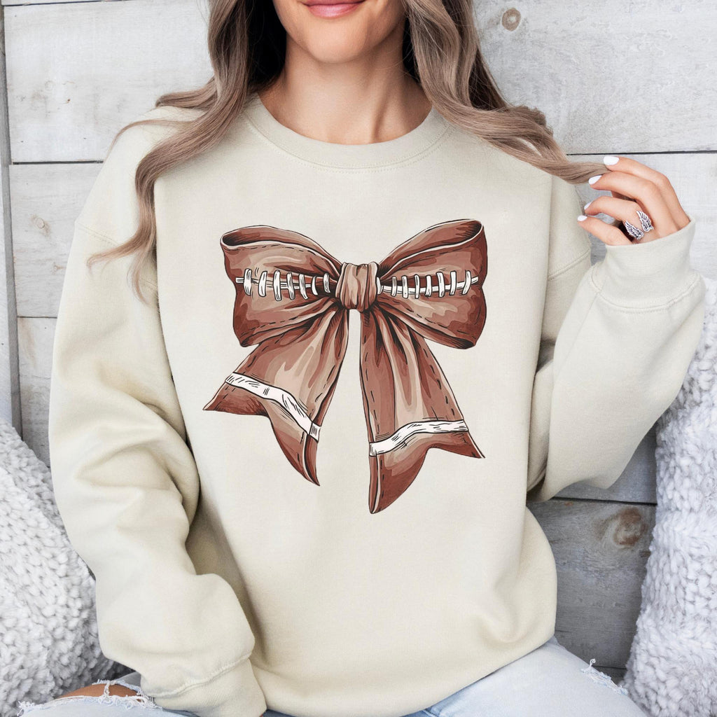 Coquette Football Bow Crewneck Sweatshirt - Apricot