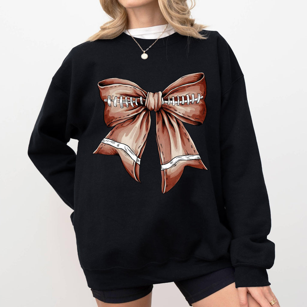 Coquette Football Bow Crewneck Sweatshirt - Black