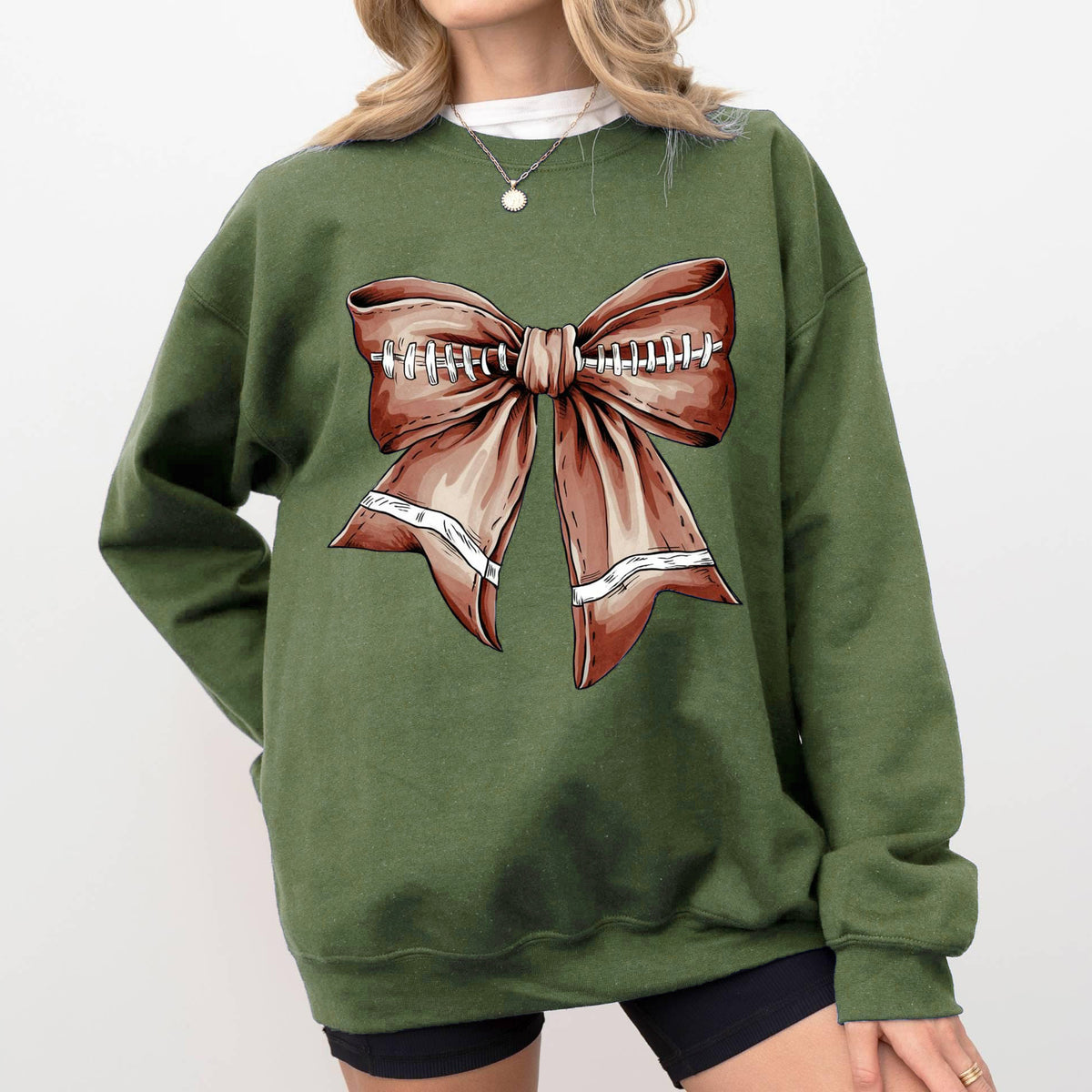 Coquette Football Bow Crewneck Sweatshirt - Green