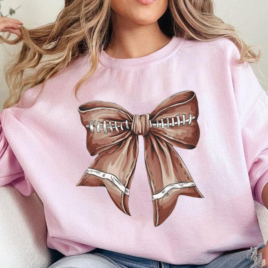 Coquette Football Bow Crewneck Sweatshirt - Pink - 1