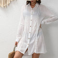 Longline Sheer Button Down Beach Shirt - White