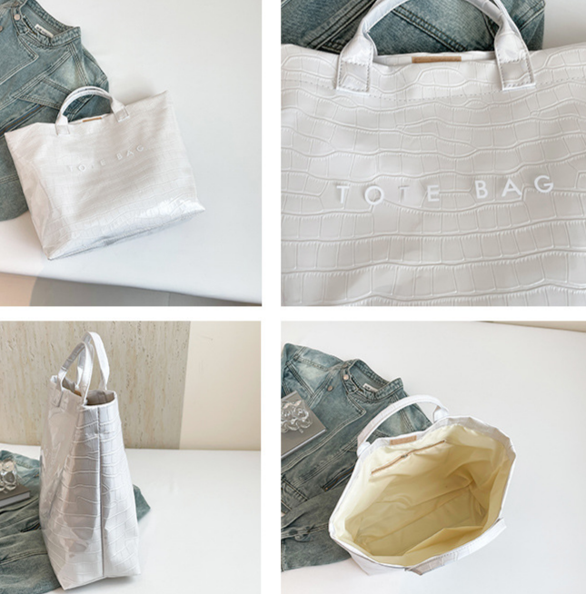High Shine Croc Texture Tote Bag - White - 1