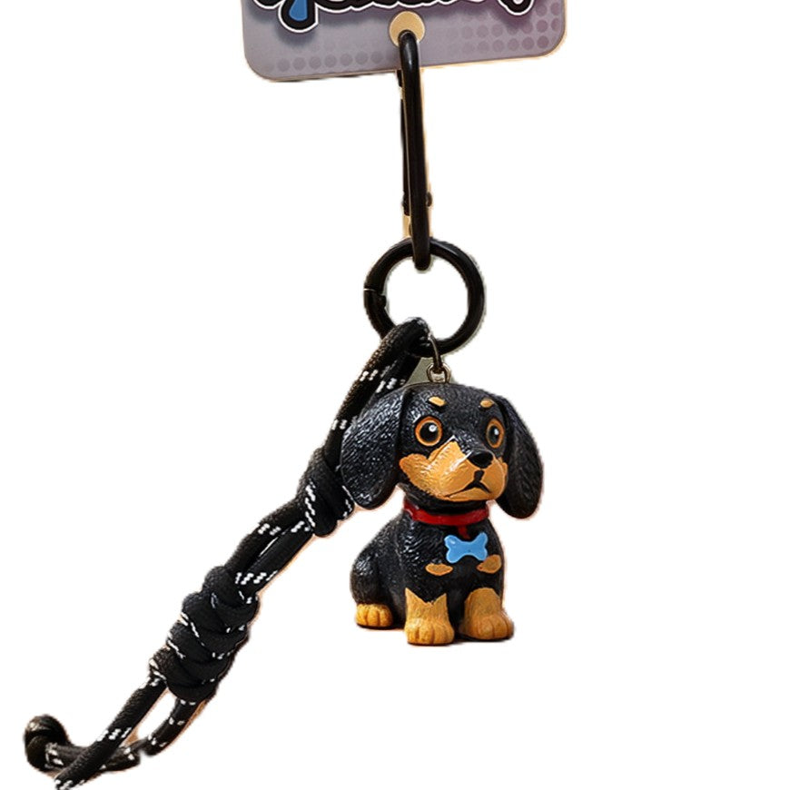 Dachshund Charm Keychain With Braided Cord - Black