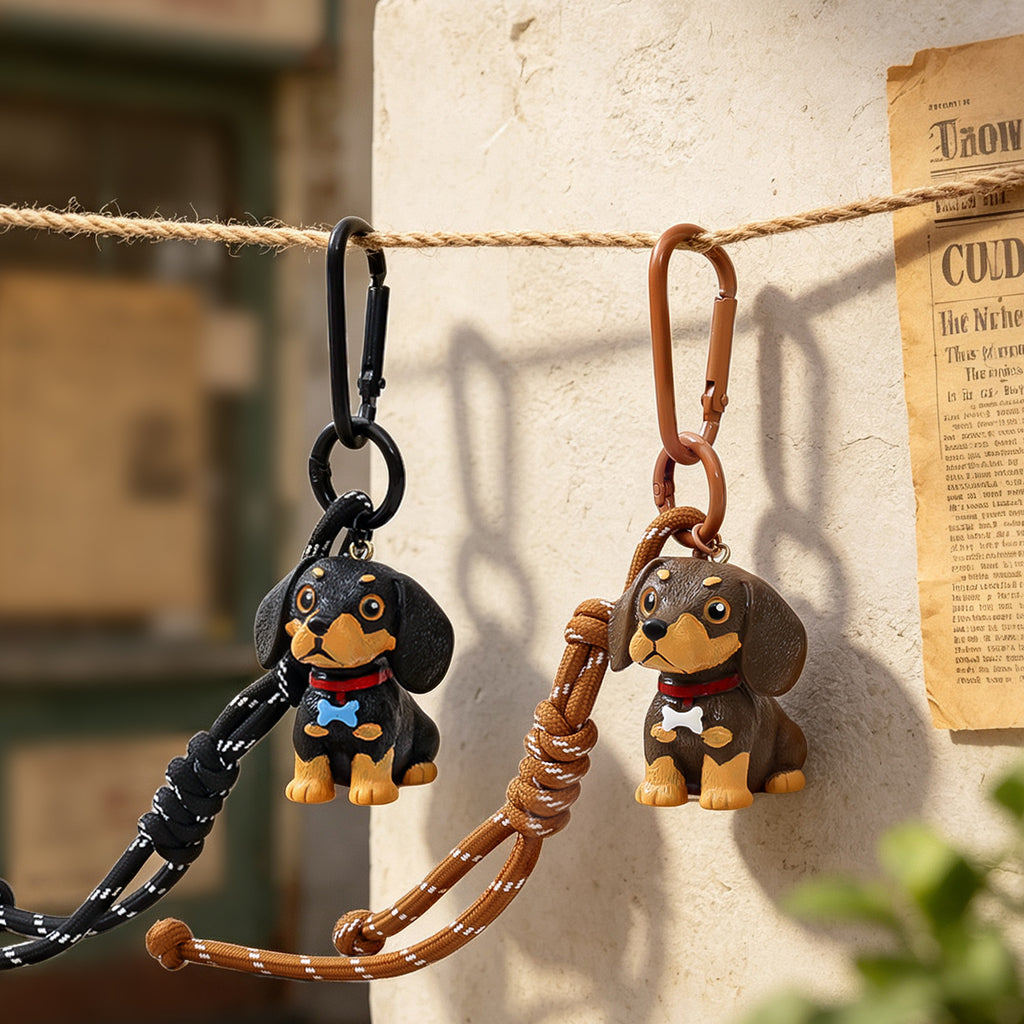 Dachshund Charm Keychain With Braided Cord