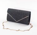 Fine Glitter Envelope Clutch with V Bar Flap - Black