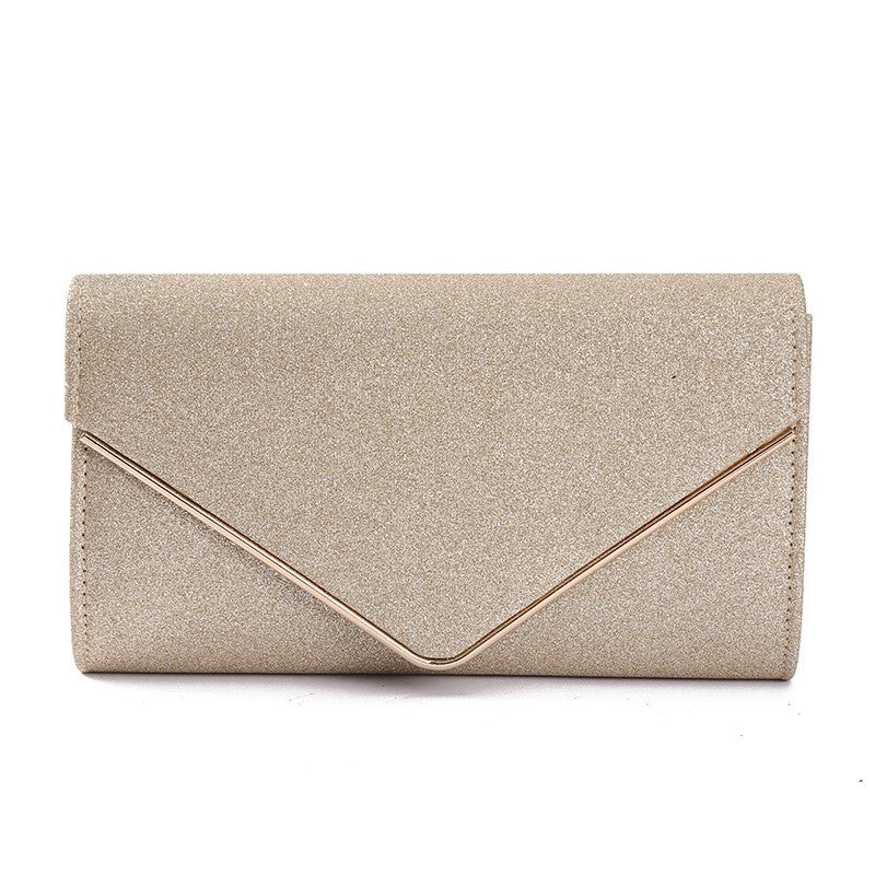 Fine Glitter Envelope Clutch with V Bar Flap - Gold