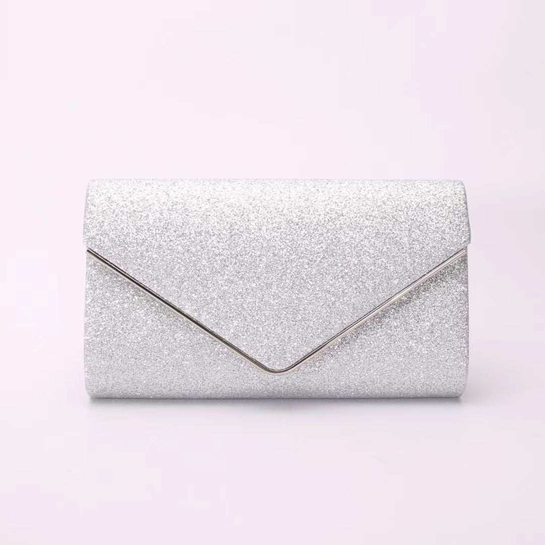 Fine Glitter Envelope Clutch with V Bar Flap