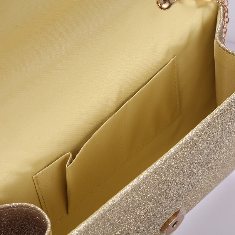 Fine Glitter Envelope Clutch with V Bar Flap